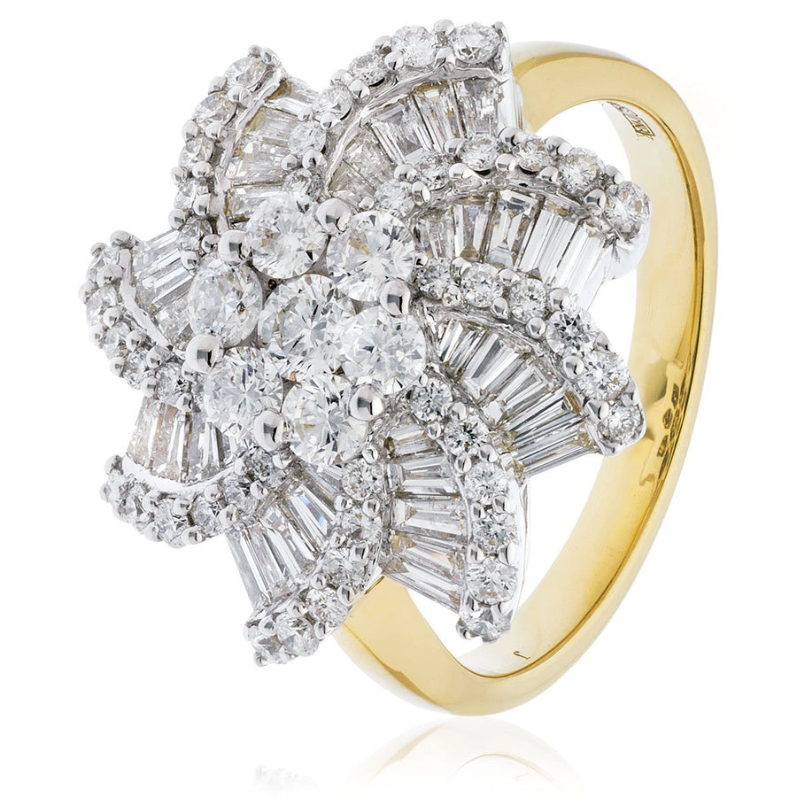 Fancy Star Diamond Cluster Ring 2.00ct F-VS Quality in 18k Yellow Gold - My Jewel World