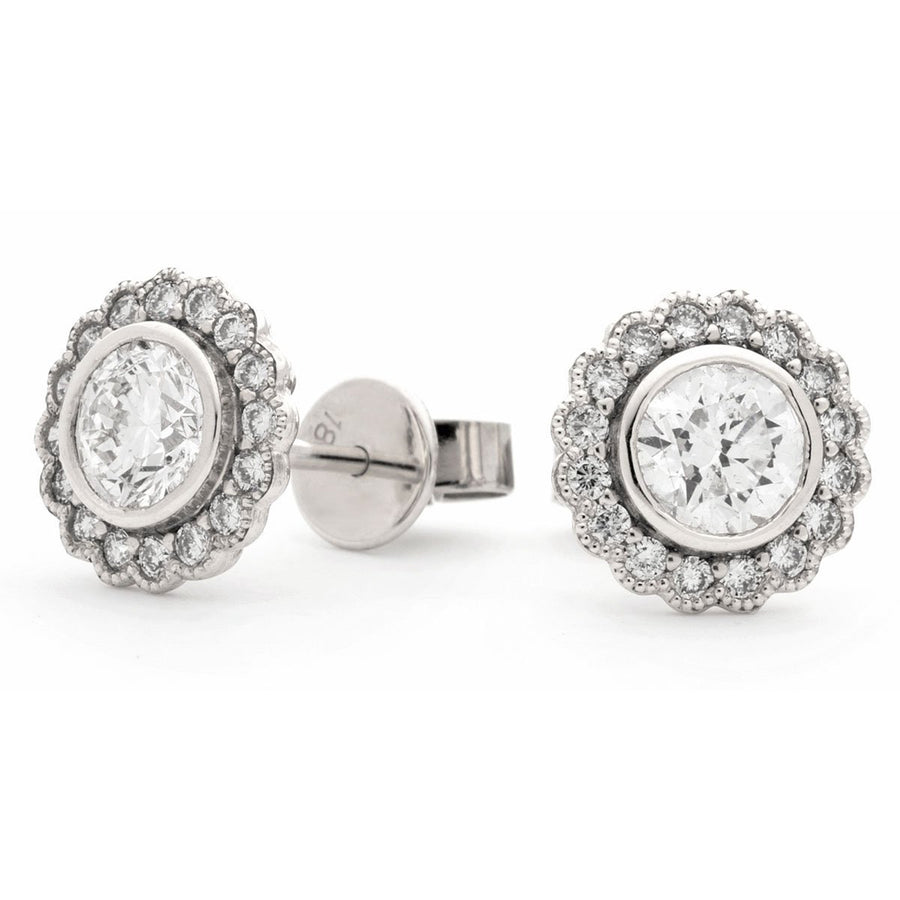 FLOWER HALO DIAMOND EARRINGS 0.50CT F/VS QUALITY IN 18K WHITE GOLD - My Jewel World