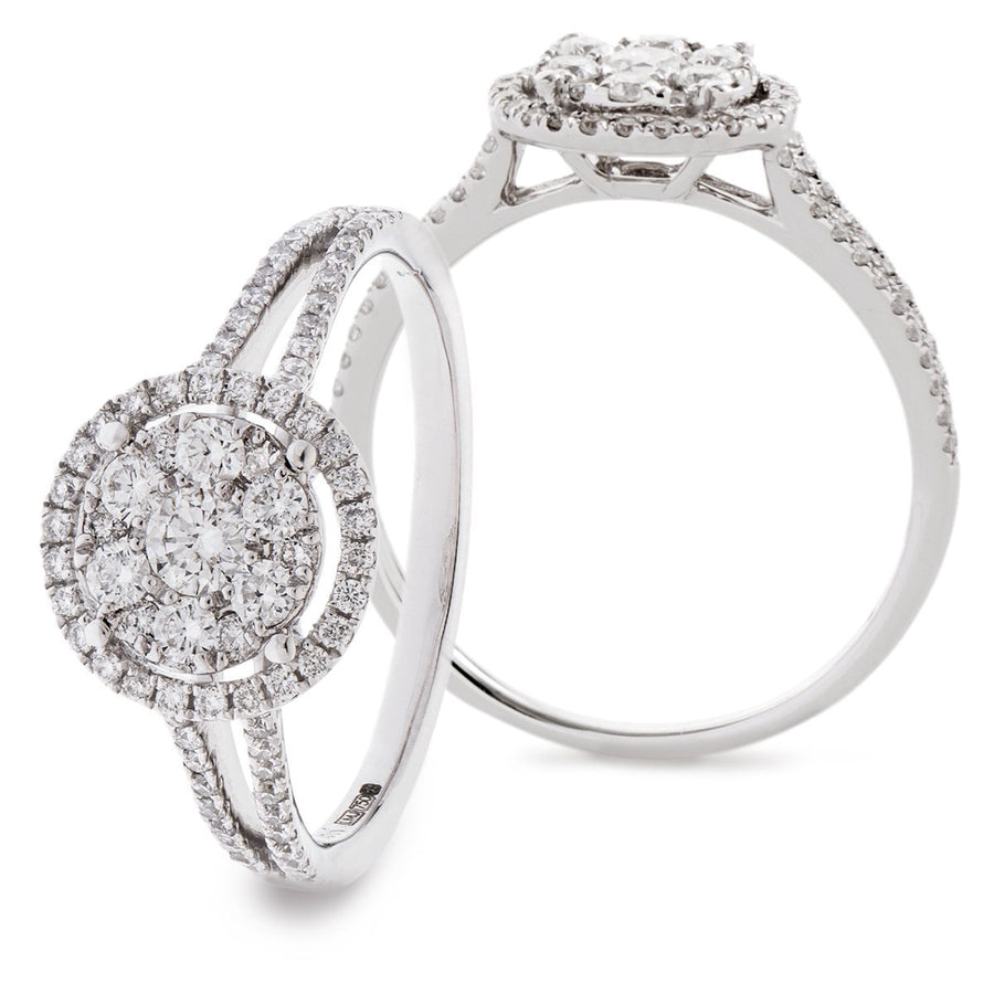 Halo Cluster Diamond Ring 0.65ct F-VS Quality in 18k White Gold - My Jewel World