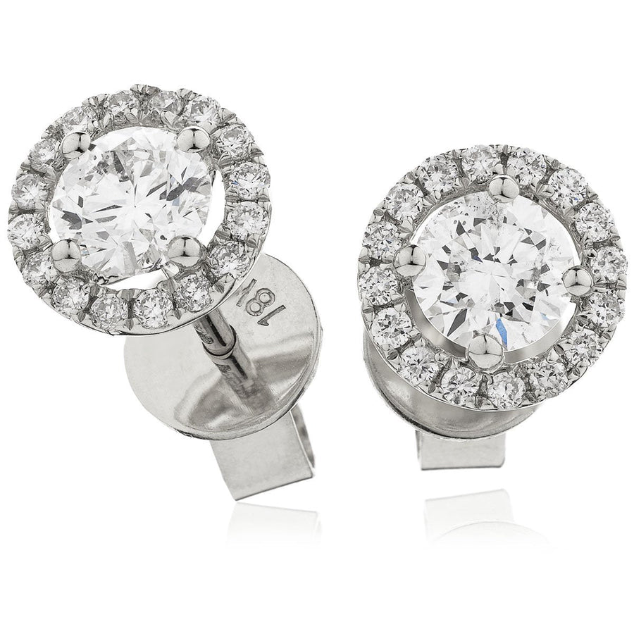 Halo Diamond Earrings 0.57ct F-VS Quality in 18k White Gold - My Jewel World