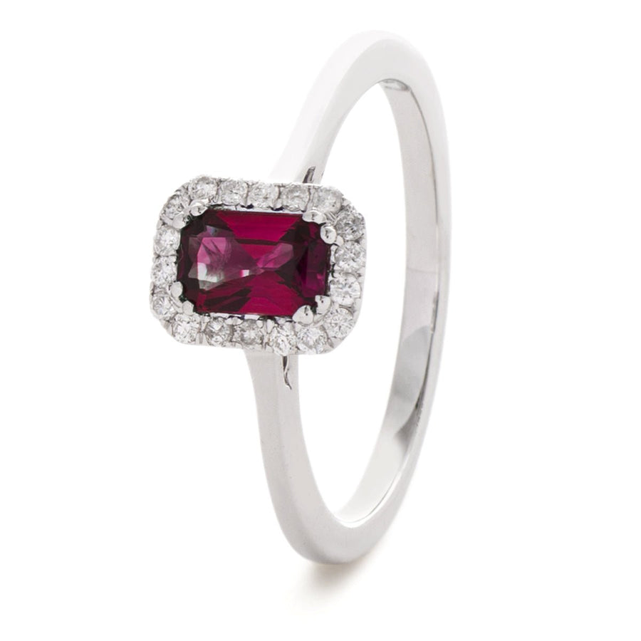 Halo Ruby & Diamond Engagement Ring 0.80ct F-VS Quality 18k White Gold - My Jewel World
