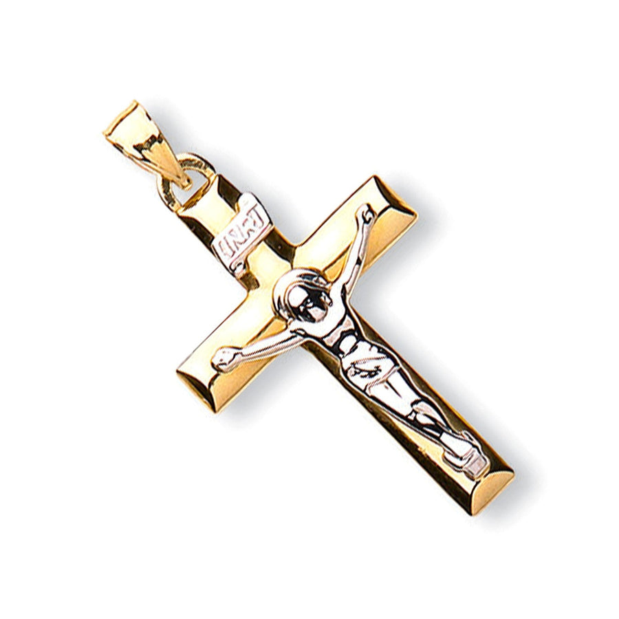 Hollow Crucifix Cross Pendant Necklace in 9ct 2 Tone Gold 1.4g - My Jewel World