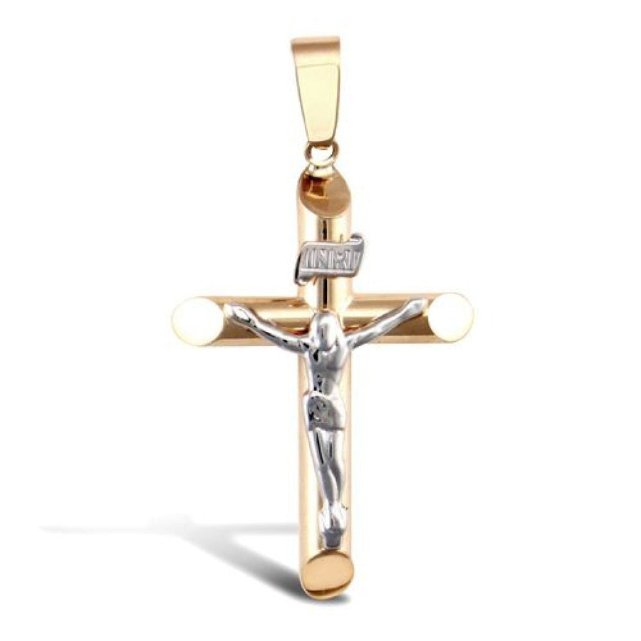 Hollow Crucifix Cross Pendant Necklace in 9ct 2 Tone Gold 1.9g - My Jewel World