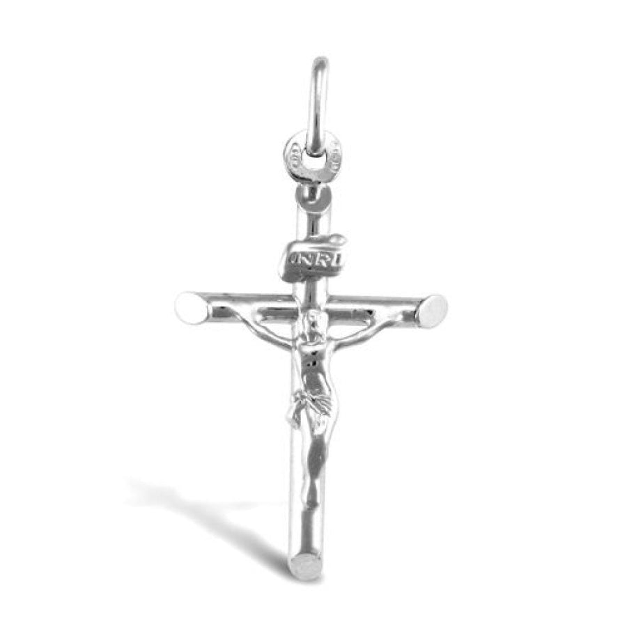 Hollow Crucifix Cross Pendant Necklace in 9ct White Gold 1.0g - My Jewel World