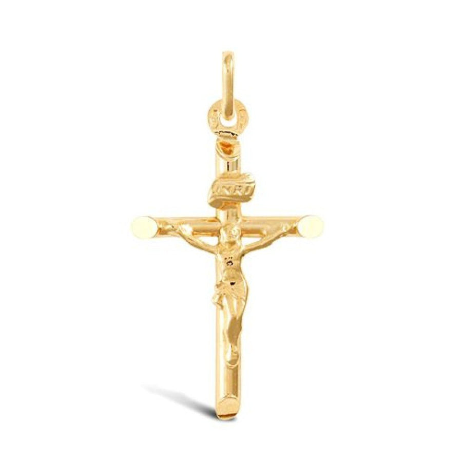 Hollow Crucifix Cross Pendant Necklace in 9ct Yellow Gold 0.9g - My Jewel World
