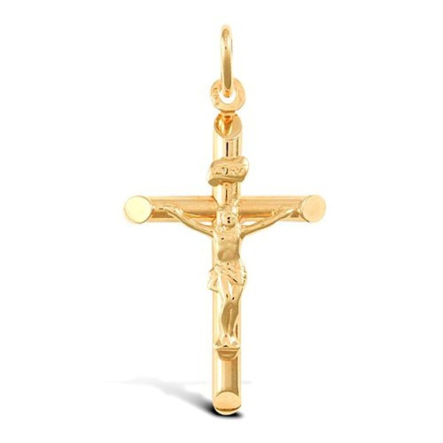 Hollow Crucifix Cross Pendant Necklace in 9ct Yellow Gold 1.6g - My Jewel World