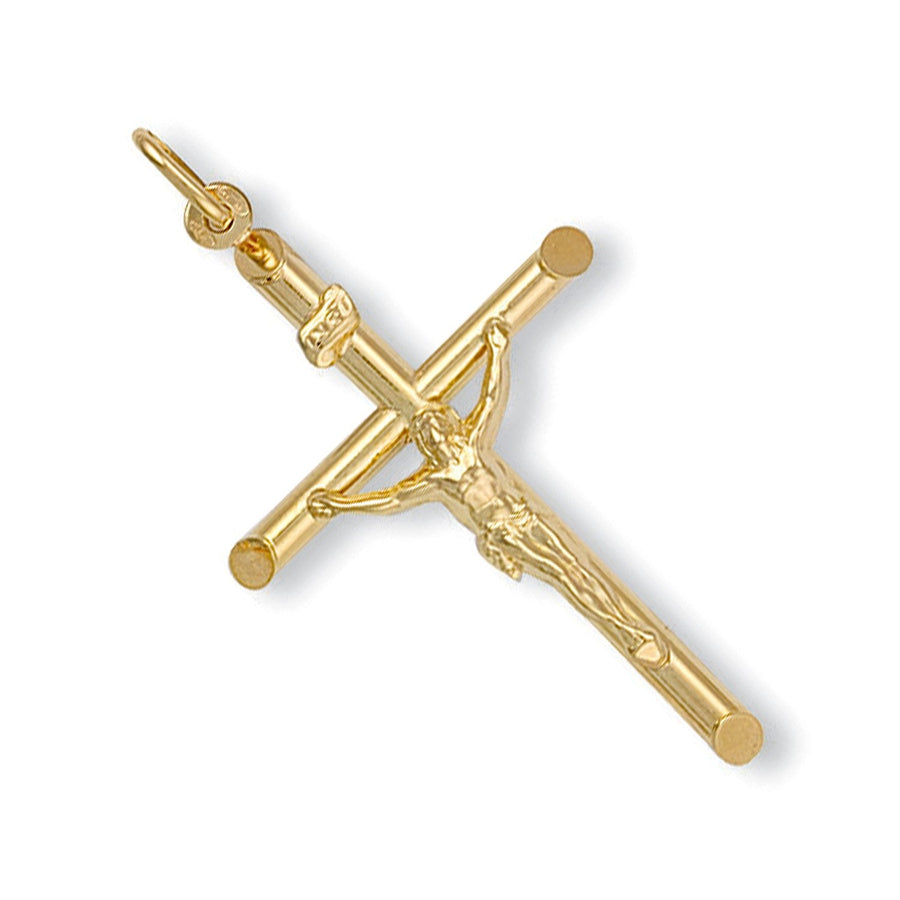 Hollow Crucifix Cross Pendant Necklace in 9ct Yellow Gold 2.1g - My Jewel World