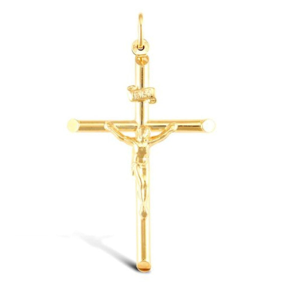 Hollow Crucifix Cross Pendant Necklace in 9ct Yellow Gold 2.5g - My Jewel World