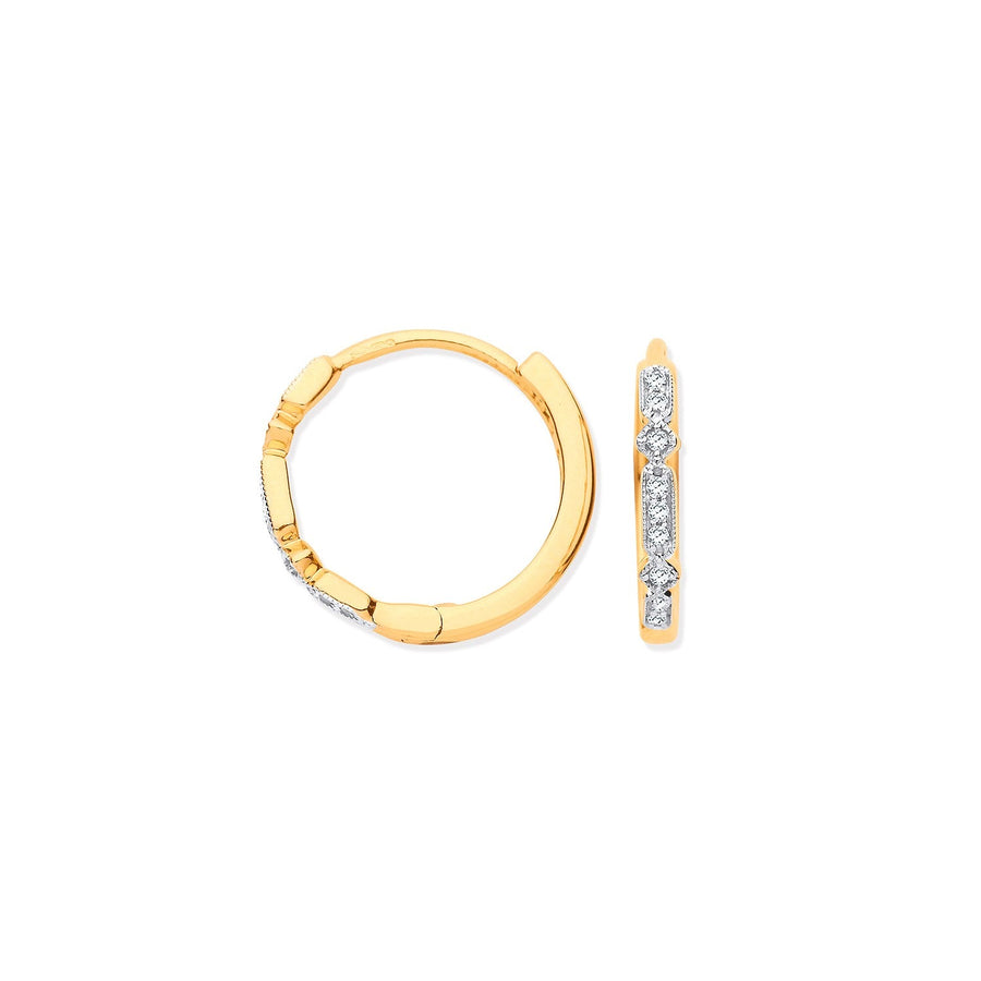 Hoop Diamond Earrings 0.08ct H-SI Quality Set in 9K Yellow Gold - My Jewel World