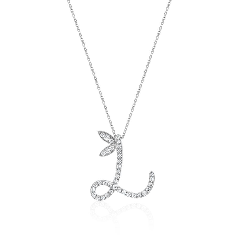 Initial L Diamond Necklace 0.28ct G SI Quality in 9k White Gold - My Jewel World