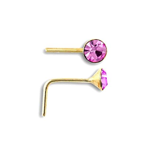 Lilac CZ Solitaire Nose Stud in 9ct Yellow Gold 2mm - My Jewel World