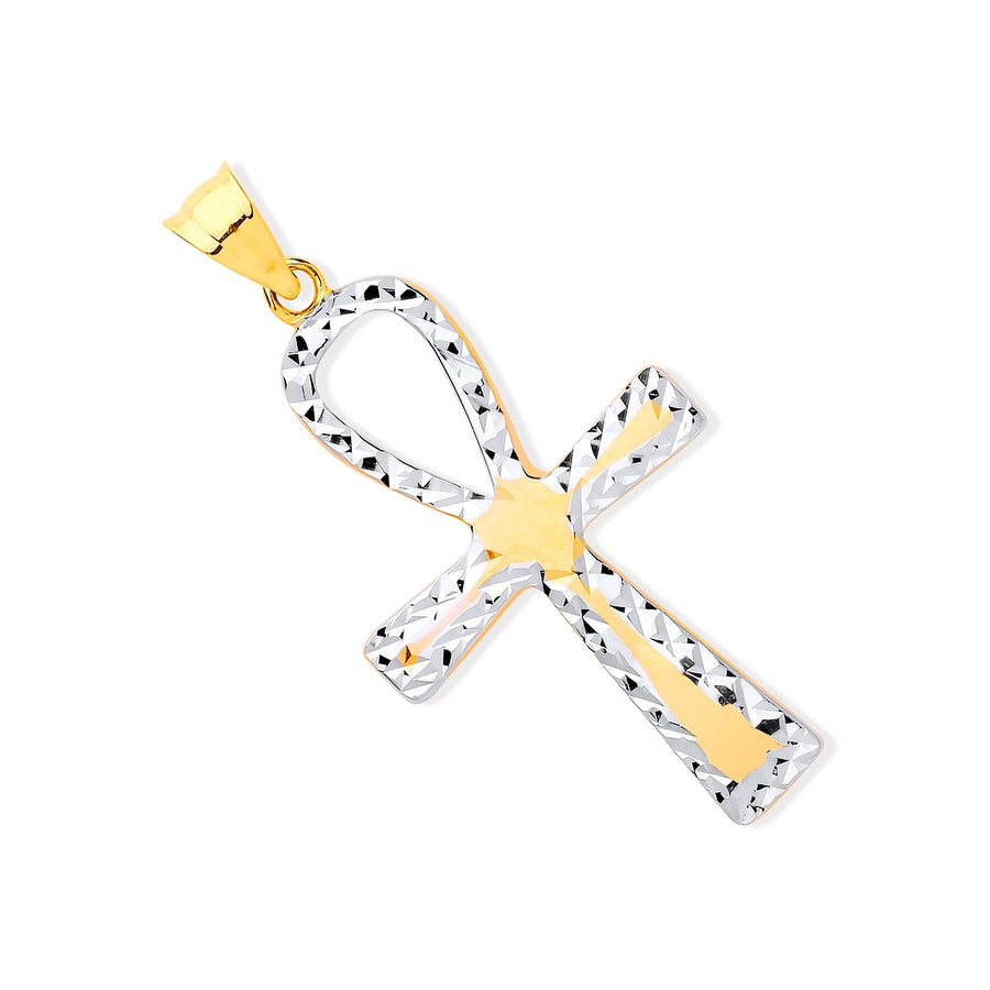 Loop Cross Pendant Necklace in 9ct 2 Tone Gold 1.0g - My Jewel World