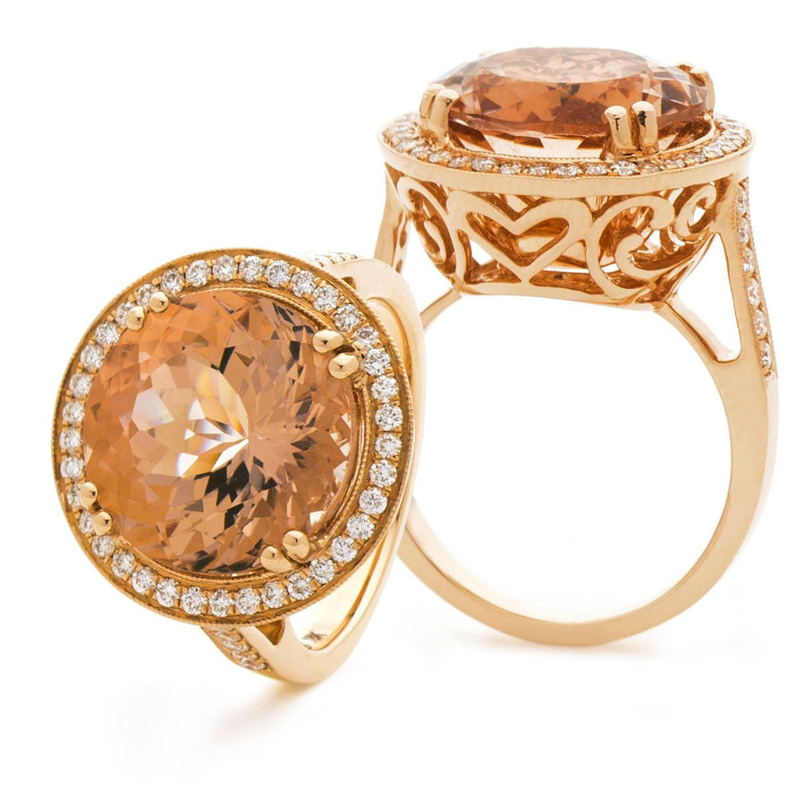Morganite & Diamond Halo Ring 11.00ct F-VS Quality in 18k Rose Gold - My Jewel World