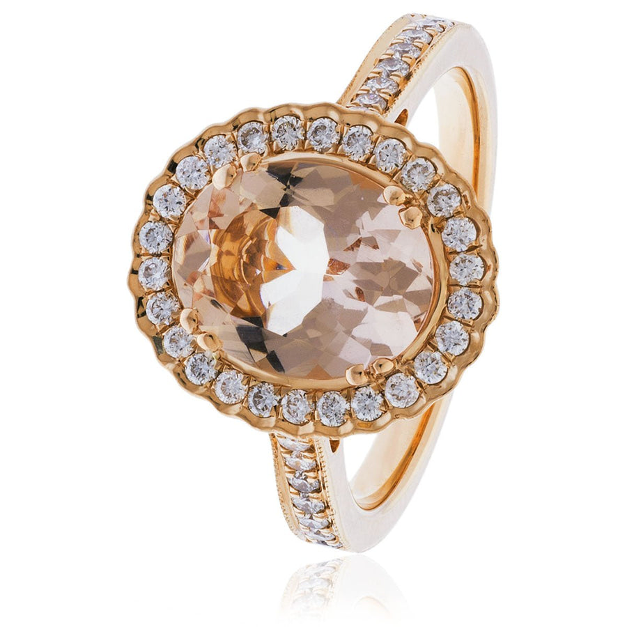 Morganite & Diamond Halo Ring 1.40ct F-VS Quality in 18k Rose Gold - My Jewel World