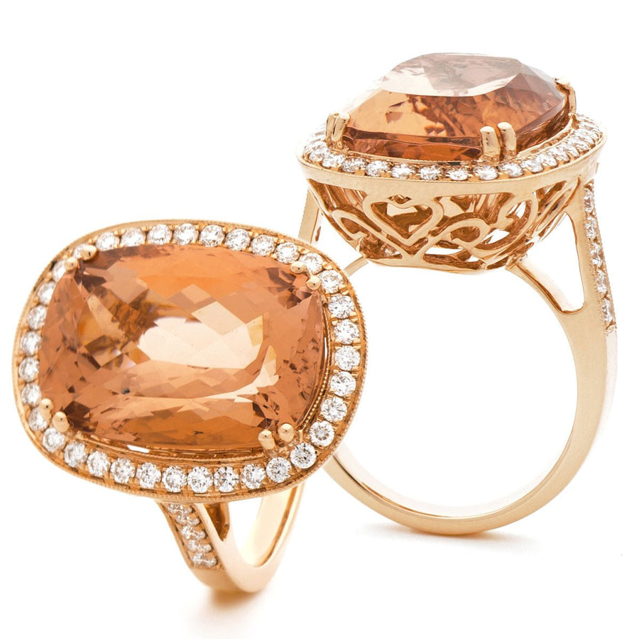 Morganite & Diamond Halo Ring 16.20ct F-VS Quality in 18k Rose Gold - My Jewel World