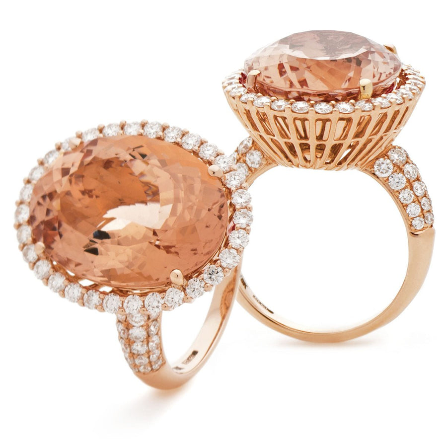 Morganite & Diamond Halo Ring 18.46ct F-VS Quality in 18k Rose Gold - My Jewel World