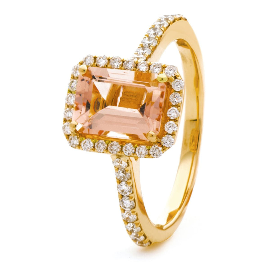 Morganite & Diamond Halo Ring 2.00ct F-VS Quality in 18k Rose Gold - My Jewel World