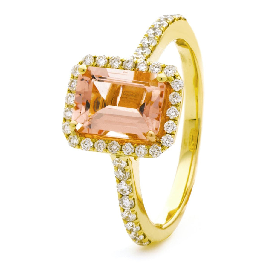 Morganite & Diamond Halo Ring 2.00ct F-VS Quality in 18k Yellow Gold - My Jewel World