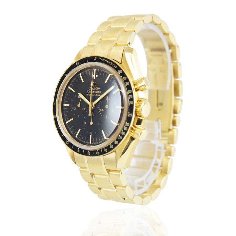 Omega Speedmaster Moonwatch Chronograph Black Dial 18K Yellow Gold Ref: 3195.50.00 - My Jewel World