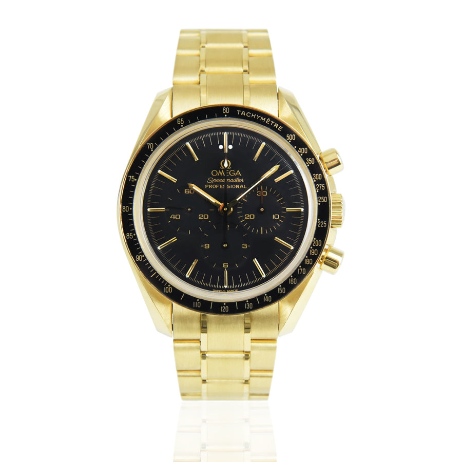 Omega Speedmaster Moonwatch Chronograph Black Dial 18K Yellow Gold Ref: 3195.50.00 - My Jewel World
