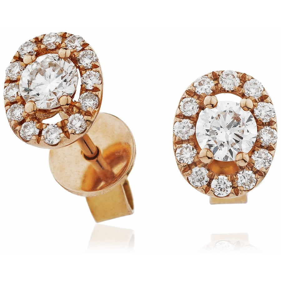 Oval Halo Diamond Earrings 0.60ct F-VS Quality in 18k Rose Gold - My Jewel World