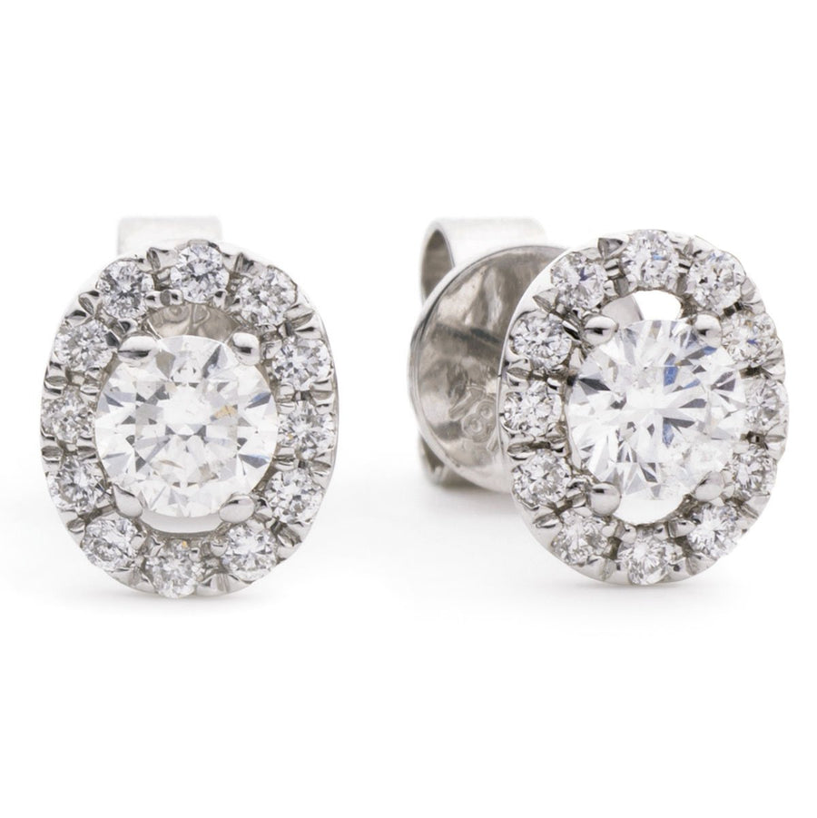 OVAL HALO DIAMOND EARRINGS 0.60CT F/VS QUALITY IN 18K WHITE GOLD - My Jewel World