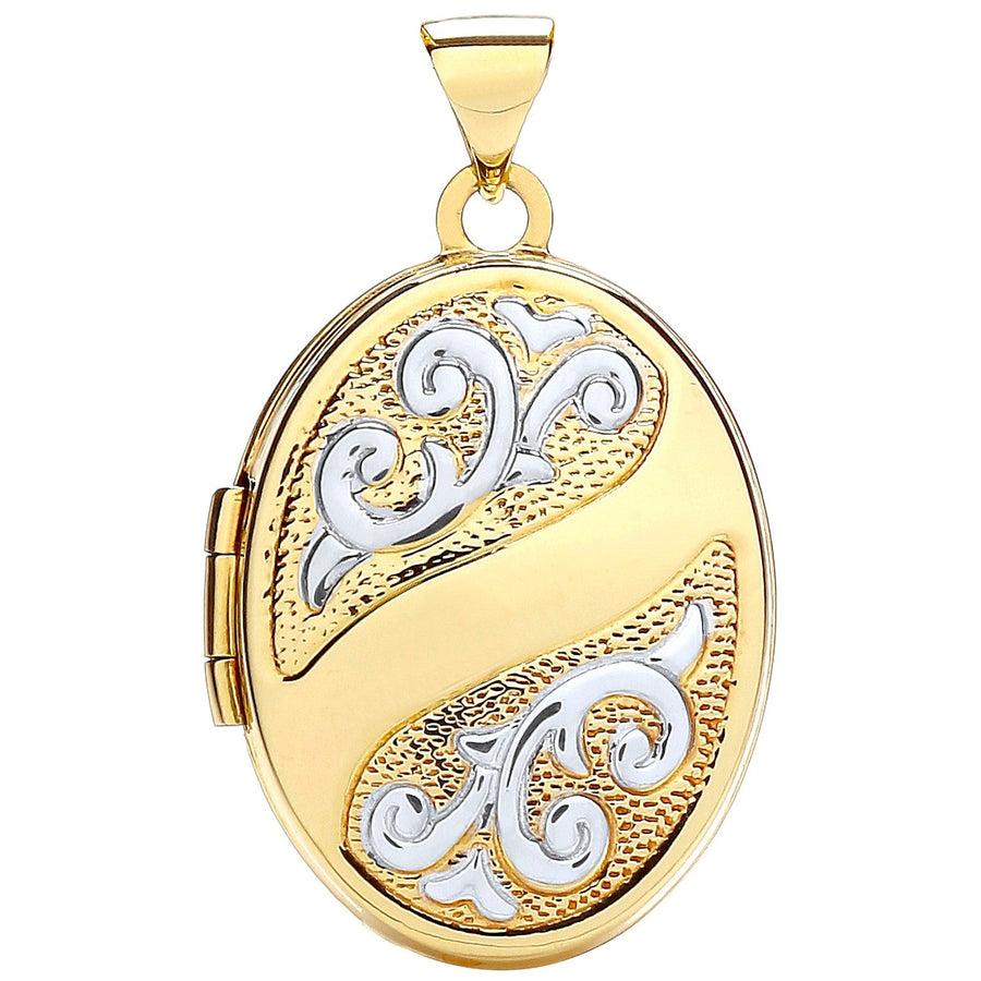 Oval Shaped 9ct 2 Tone Gold Locket Pendant Necklace - My Jewel World