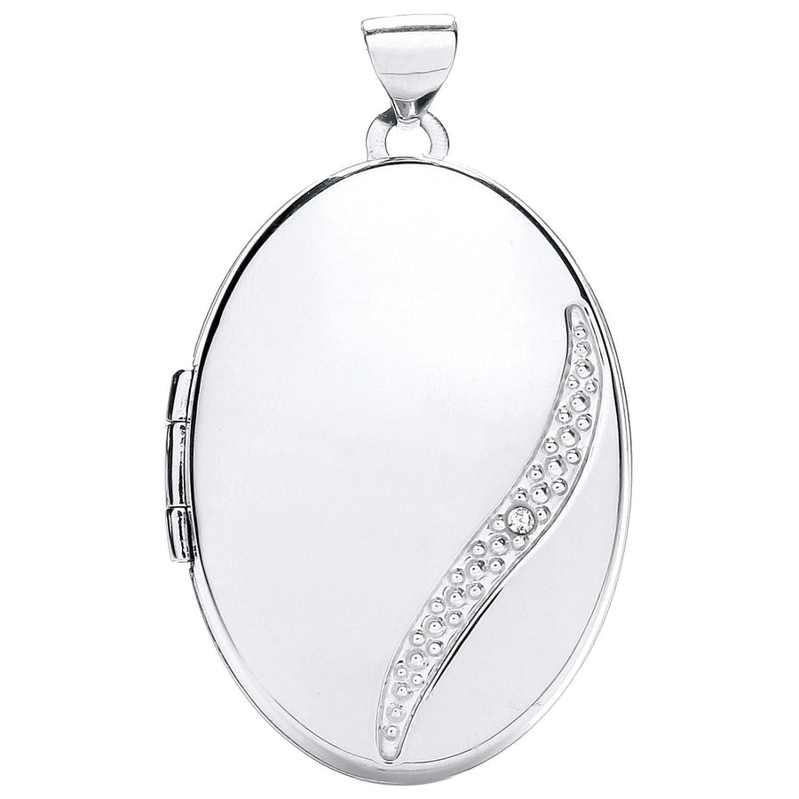 Oval Shaped Diamond Set Locket Pendant in 9ct White Gold - My Jewel World