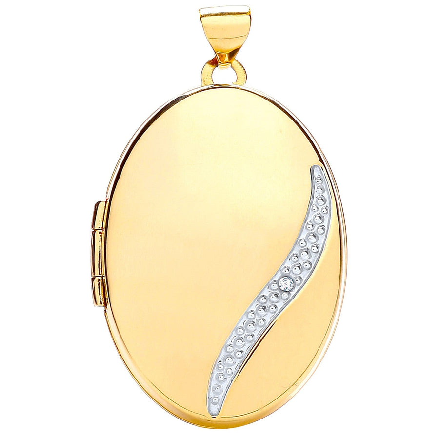 Oval Shaped Diamond Set Locket Pendant in 9ct Yellow Gold - My Jewel World