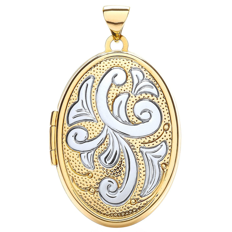 Oval Shaped Family Locket Pendant Necklace in 9ct 2 Tone Gold - My Jewel World