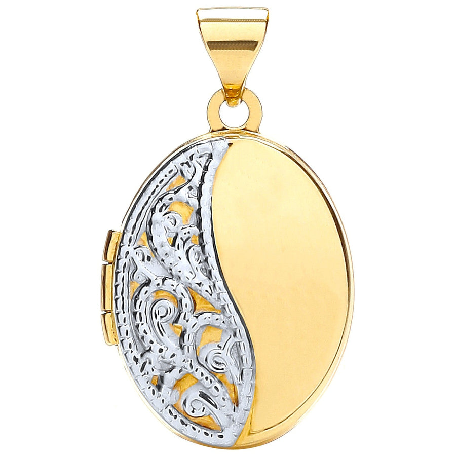 Oval Shaped Locket Pendant Necklace in 9ct 2 Tone Gold - My Jewel World