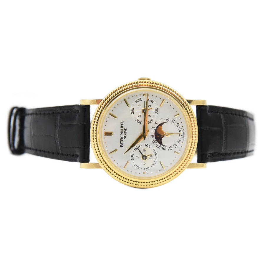 Patek Philippe Perpetual Calendar Moonphase Silver Dial Leather Ref: 039J-014 - My Jewel World