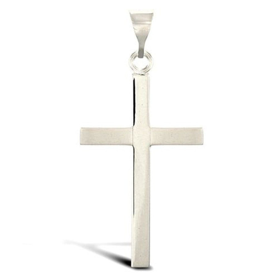 Plain Solid Cross Pendant Necklace in 9ct White Gold 4.2g - My Jewel World