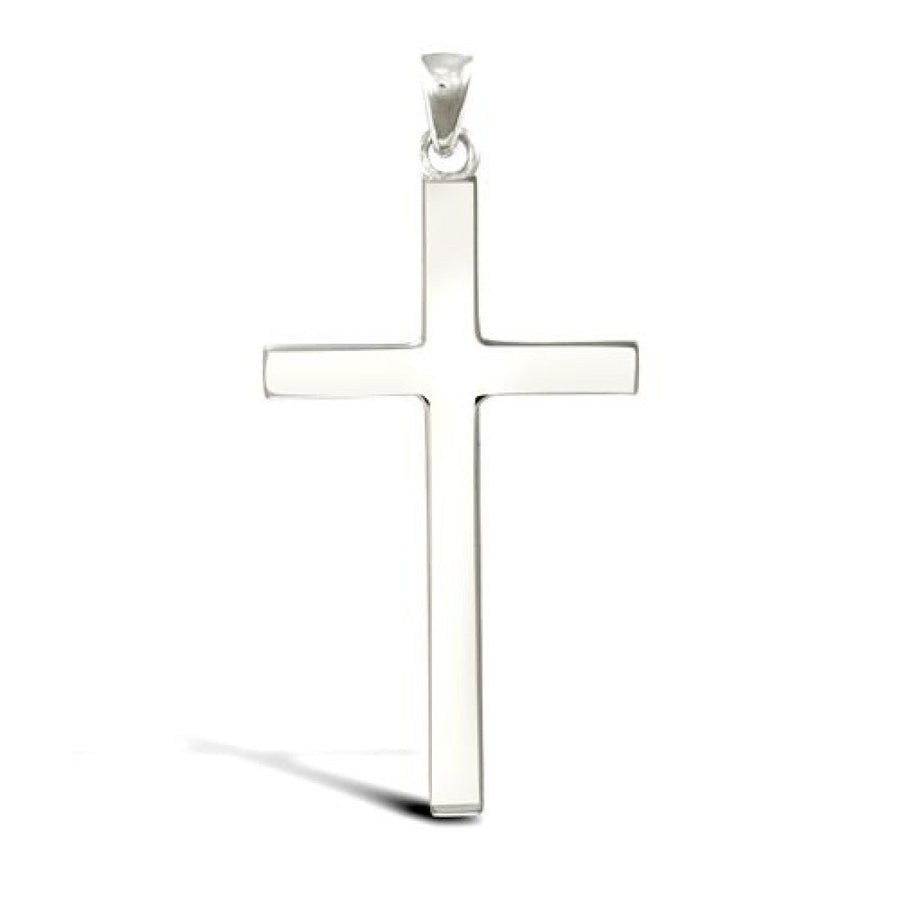 Plain Solid Cross Pendant Necklace in 9ct White Gold 6.0g - My Jewel World