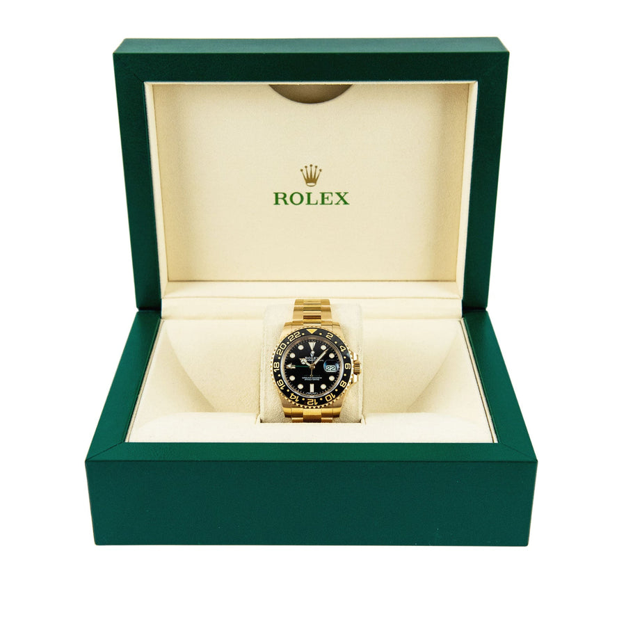 Pre-Owned Rolex GMT-Master II Black Dial 18k Yellow Gold Ref: 116718LN - My Jewel World