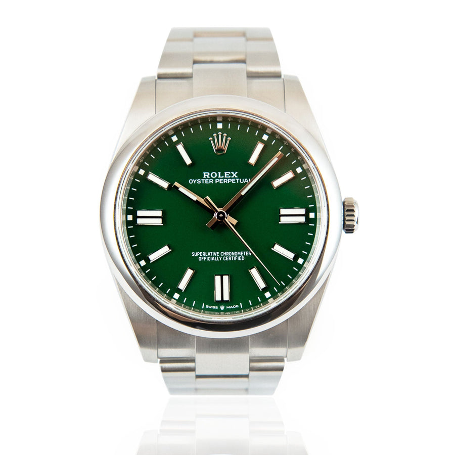 Pre Owned Rolex Oyster Perpetual Green Dial Stainless Steel Ref 124300