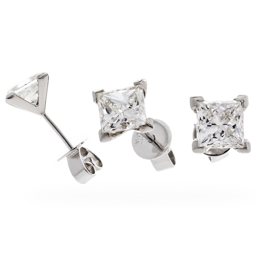 PRINCESS DIAMOND EARRINGS 0.25CT F/VS QUALITY IN 18K WHITE GOLD - My Jewel World