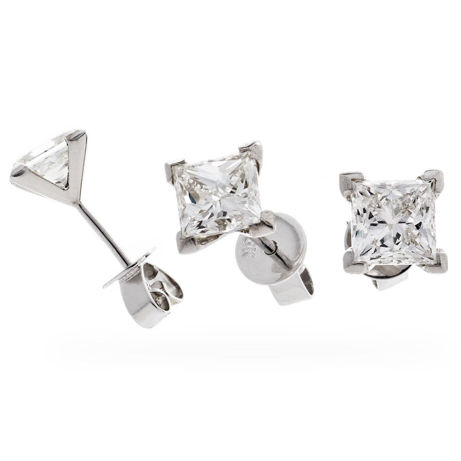 PRINCESS DIAMOND EARRINGS 0.60CT F/VS QUALITY IN 18K WHITE GOLD - My Jewel World