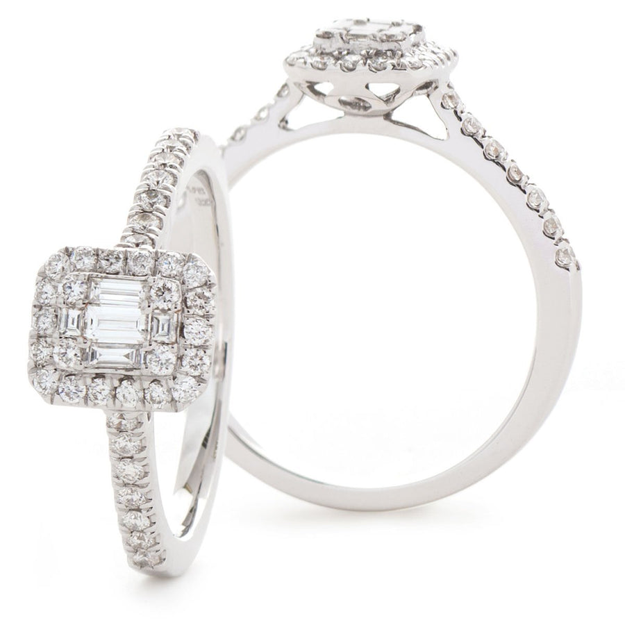 Rectangle Diamond Halo Cluster Ring 0.60ct F-VS Quality 18k White Gold - My Jewel World