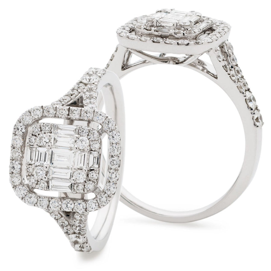 Rectangle Diamond Halo Cluster Ring 1.00ct F-VS Quality 18k White Gold - My Jewel World