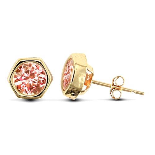 Rub-Over Round Pink CZ Solitaire Stud Earrings in 9ct Yellow Gold - My Jewel World