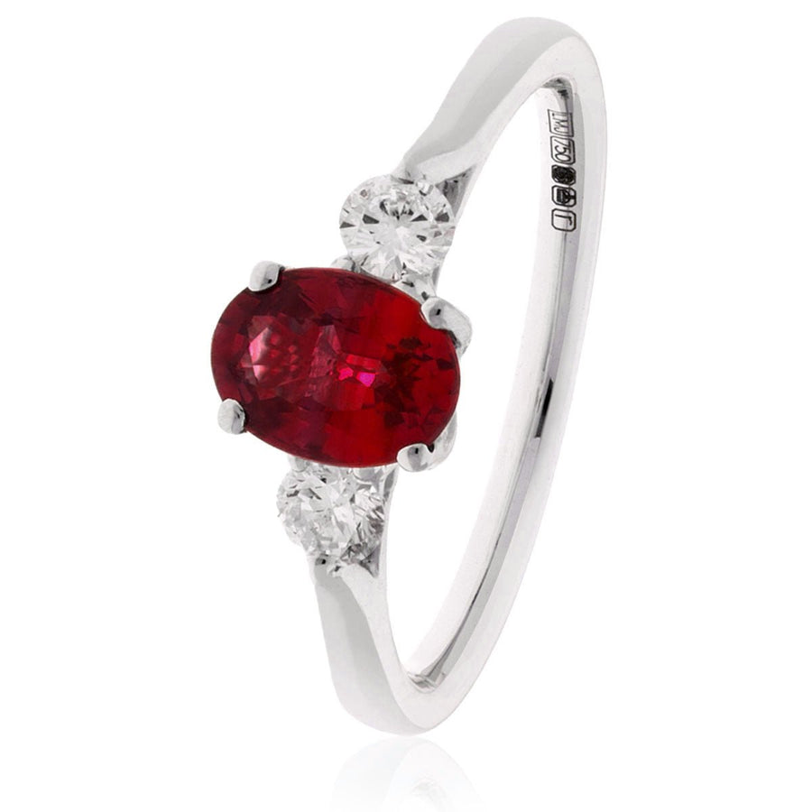 Ruby & Diamond 3 Stone Ring 0.70ct F-VS Quality in 18k White Gold - My Jewel World