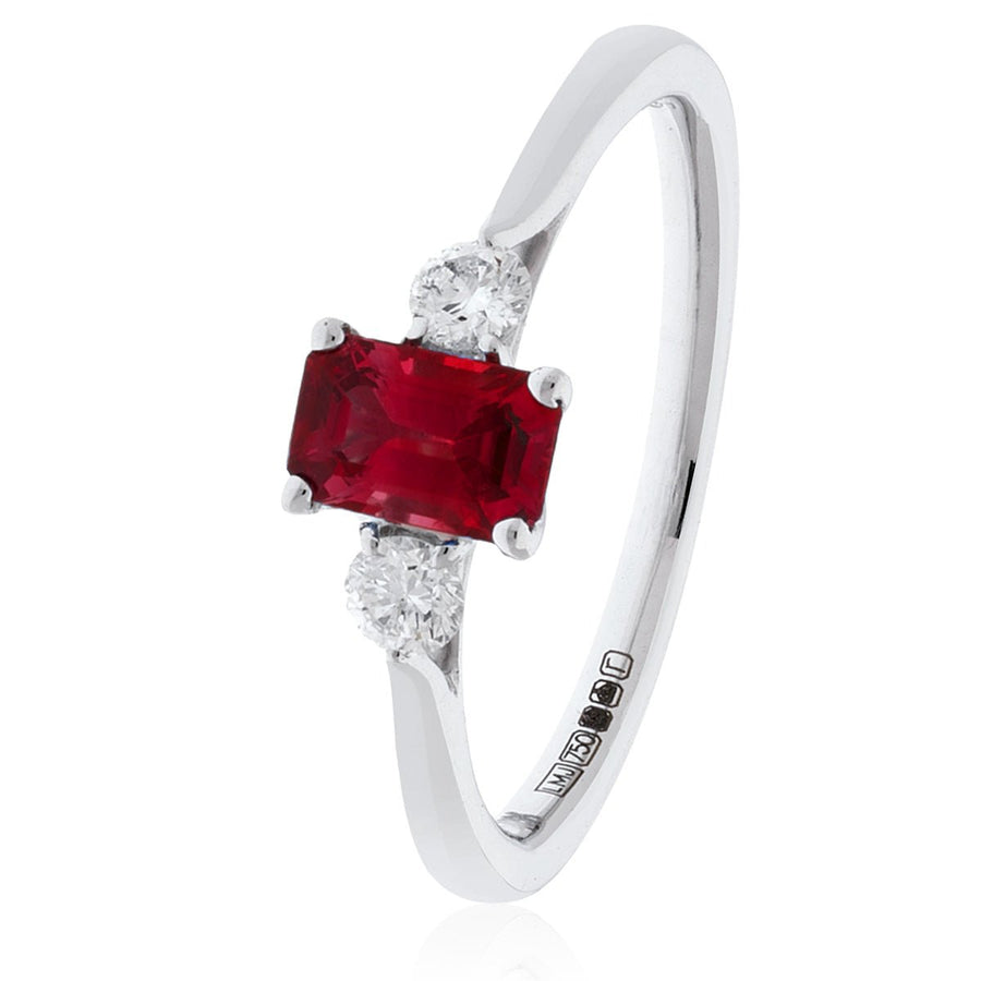 Ruby & Diamond 3 Stone Ring 0.80ct F-VS Quality in 18k White Gold - My Jewel World