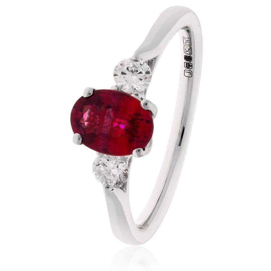 Ruby & Diamond 3 Stone Ring 1.34ct F-VS Quality in 18k White Gold - My Jewel World