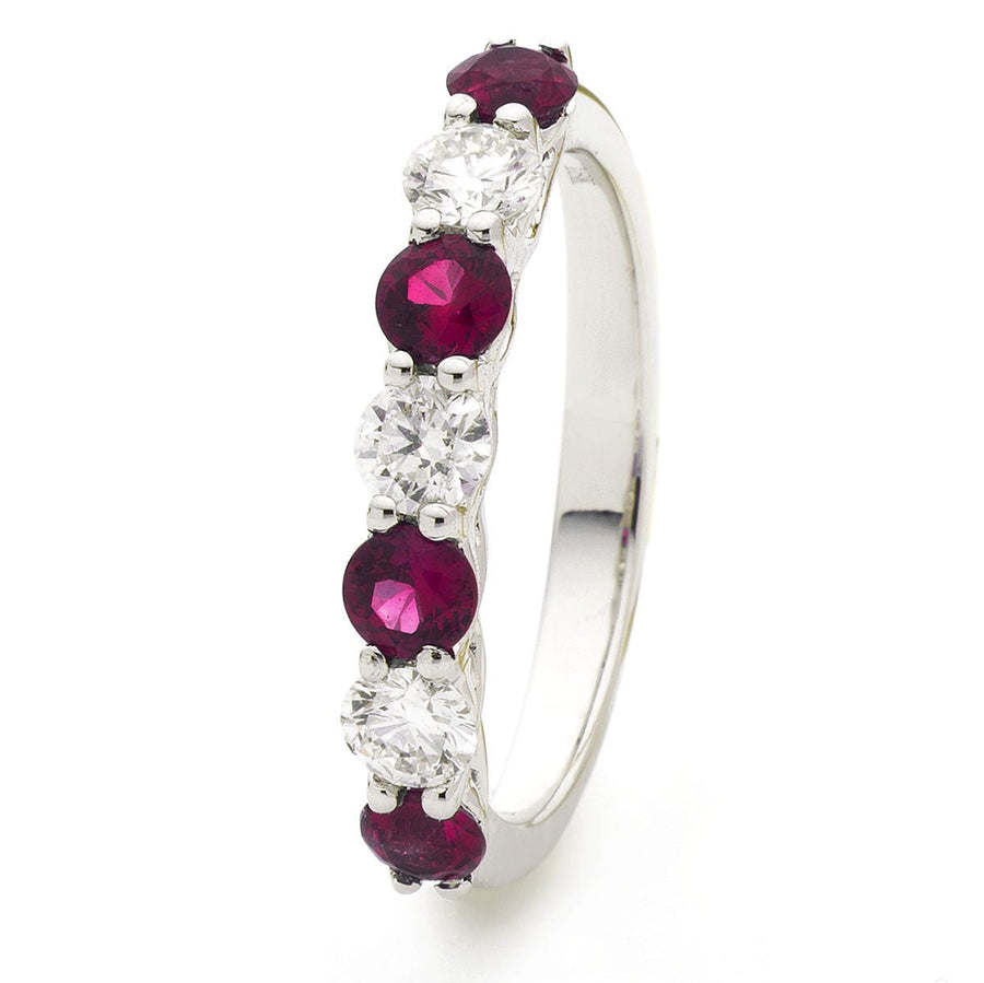Ruby & Diamond 7 Stone Ring 0.55ct F-VS Quality in 18k White Gold - My Jewel World