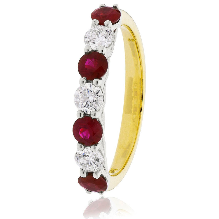 Ruby & Diamond 7 Stone Ring 0.90ct F-VS Quality in 18k Yellow Gold - My Jewel World