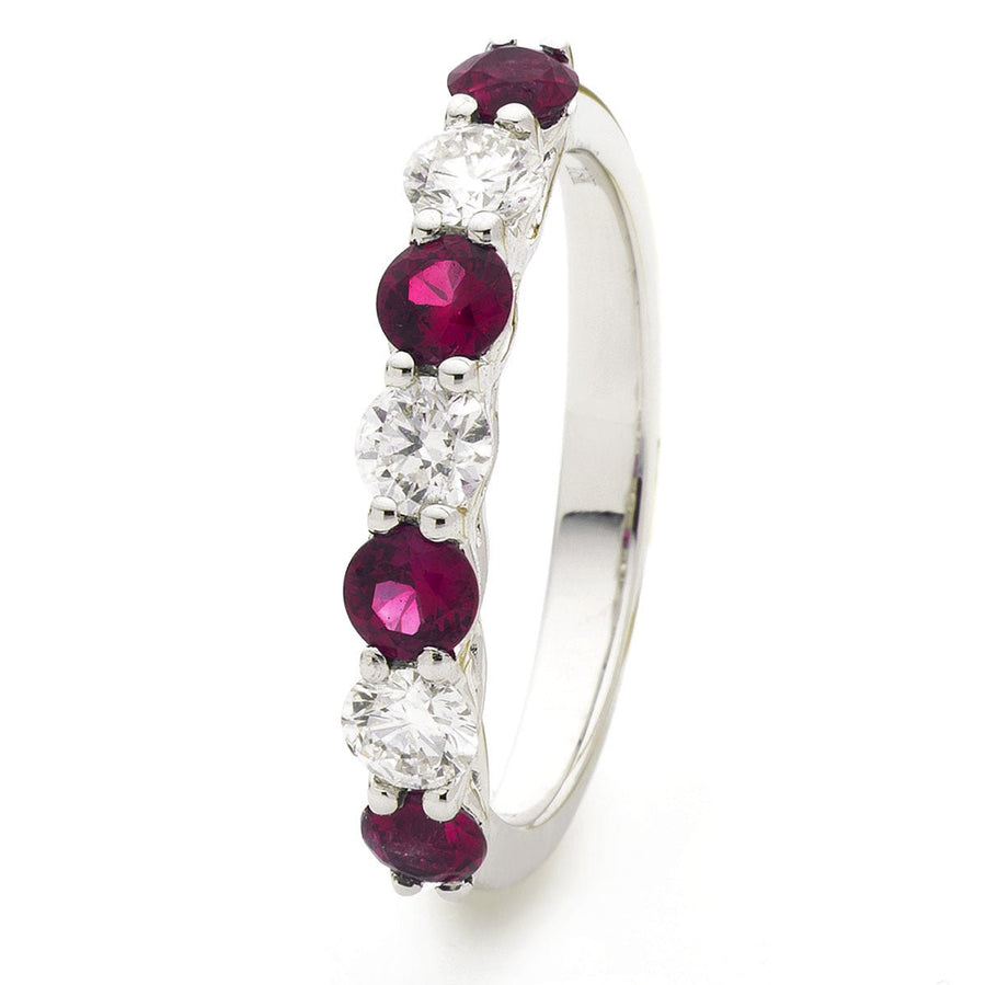 Ruby & Diamond 7 Stone Ring 1.10ct F-VS Quality in 18k White Gold - My Jewel World