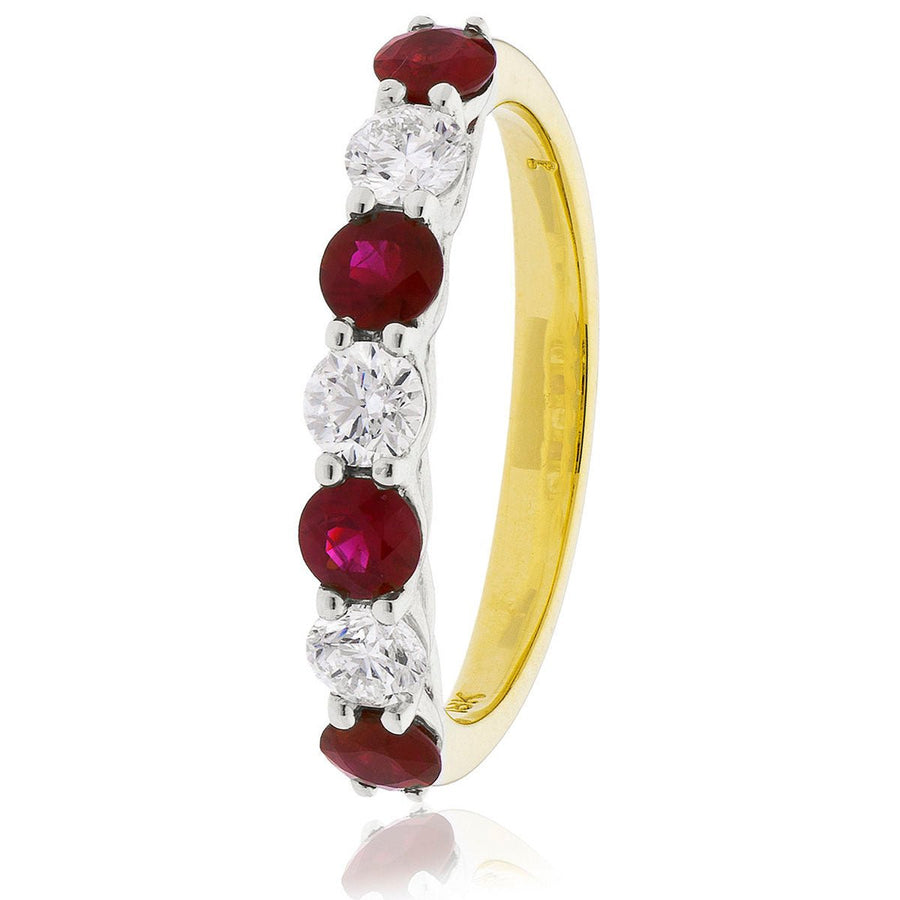 Ruby & Diamond 7 Stone Ring 1.10ct F-VS Quality in 18k Yellow Gold - My Jewel World