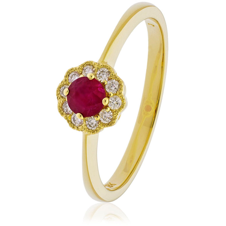 Ruby & Diamond Cluster Ring 0.35ct F-VS Quality in 18k Yellow Gold - My Jewel World
