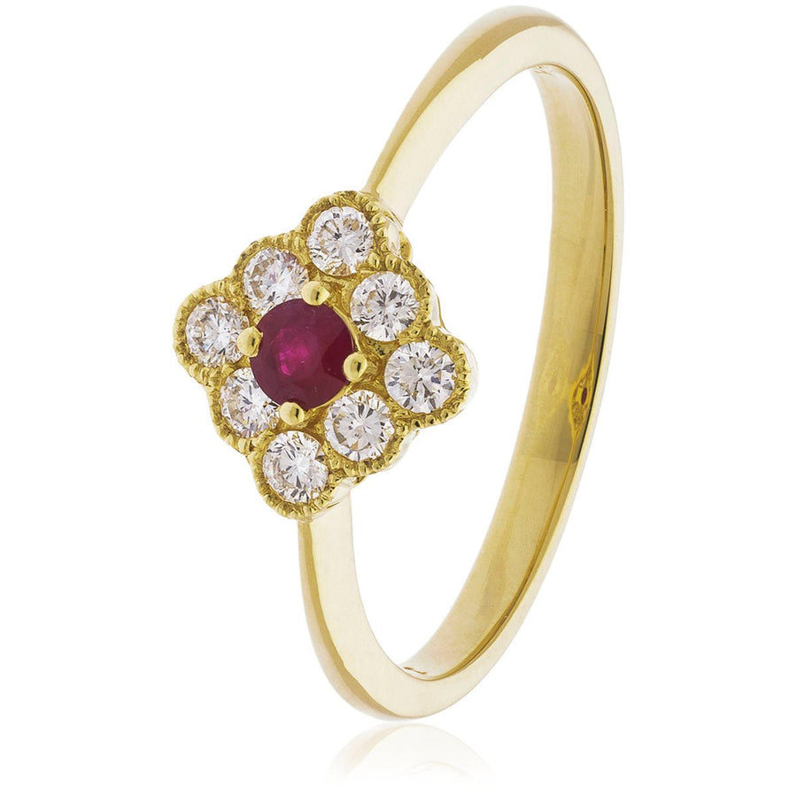 Ruby & Diamond Cluster Ring 0.40ct F-VS Quality in 18k Yellow Gold - My Jewel World